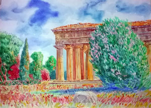 "Ancient Greek Temple in Paestum" Painting by Sergey Dronov