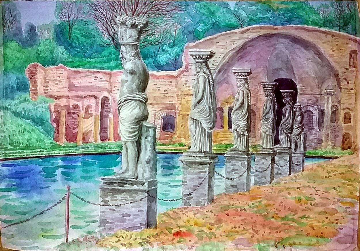 The Hadrians Villa in Tivoli Watercolor by Sergey Dronov