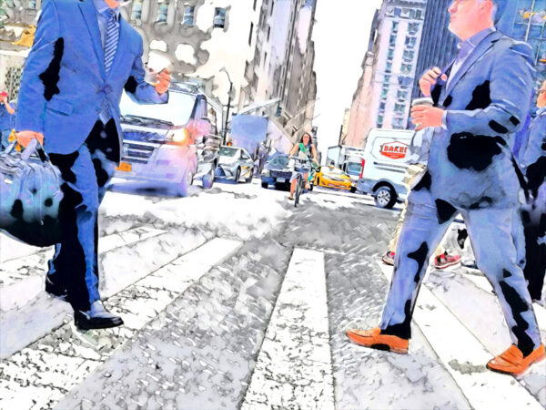 Businessman crossing street