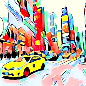 Art of New York City Taxis/Cabs in bright yellow